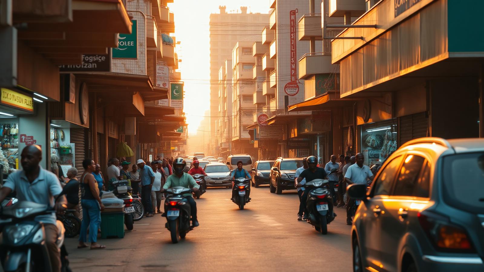 Rue commerçante animée à Abidjan, Côte d'Ivoire